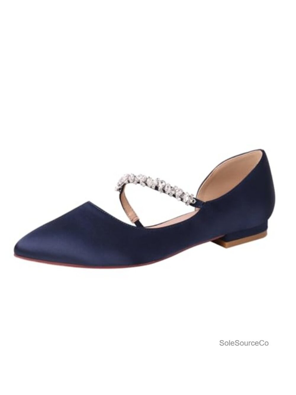Women's Comfortable Low Heel Pointy Toe Pumps with Rhinestone Strap